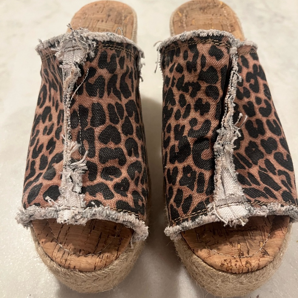 Sugar Leopard Print Women's slip on wedge espadrille Platform Sandals